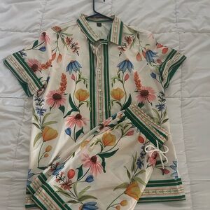 Floral Short Sleeve Shirt and Matching Shorts for Men